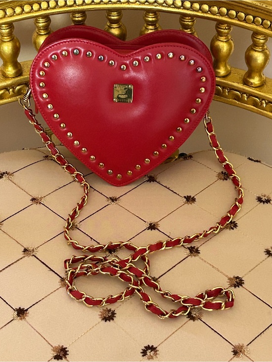 MCM Handbags - MCM Red Heart Studded Crossbody with Gold Chain Cromer Design